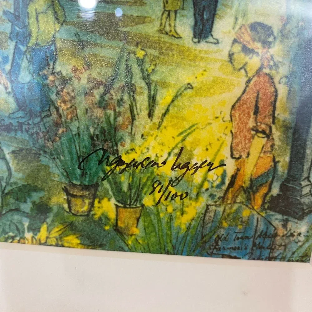 Farmers Market Lithograph Signed Numbered French Street Scene Pro Framed